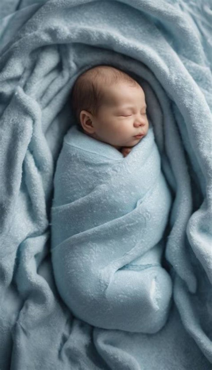 Newborn in a blue blanket often